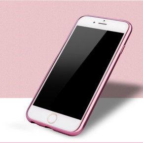 Луксозен силиконов гръб ТПУ ултратънък с 3D камъни и златисто розов кант за Apple iPhone 7 Plus 5.5 / Apple iPhone 8 Plus 5.5 розови цветя 
